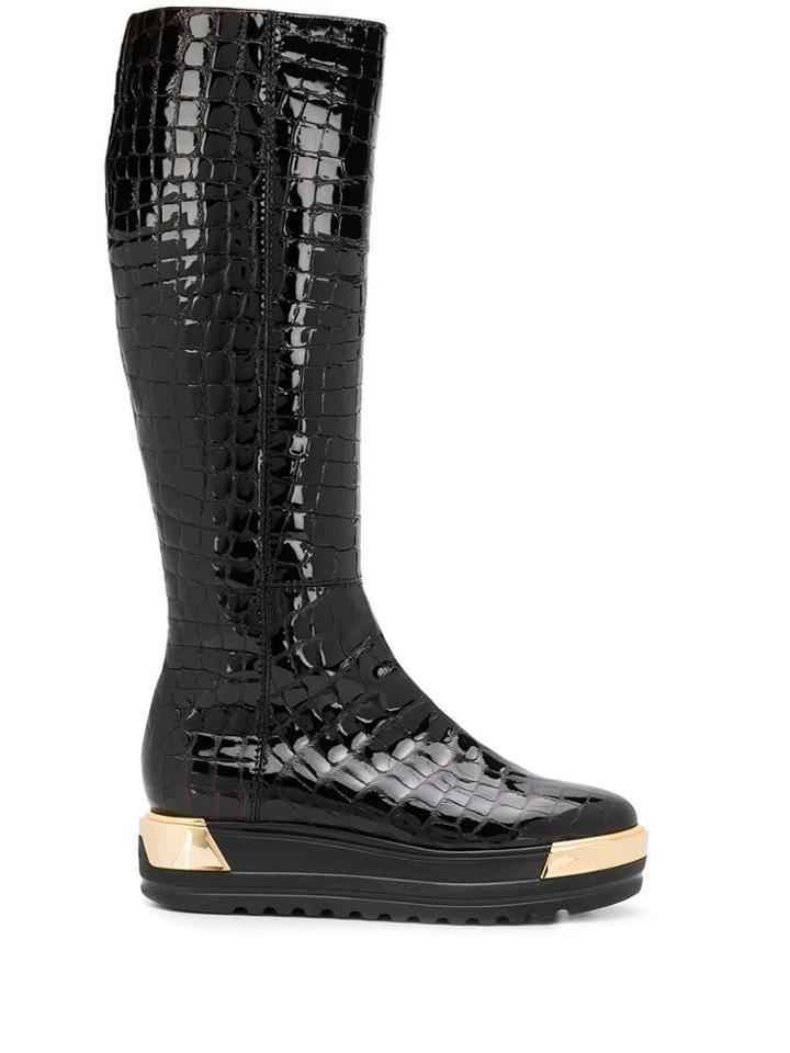 Baldinini Embossed Croc Effect Boots - Black