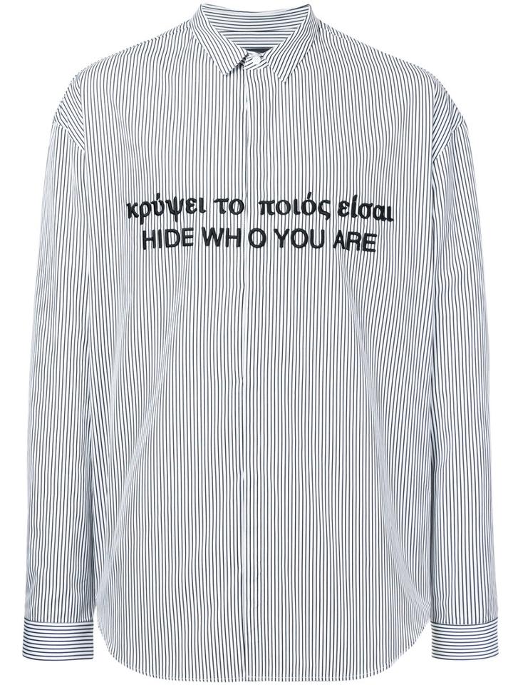 Juun.j - Striped Embroidered Shirt - Men - Cotton - 48, Black, Cotton