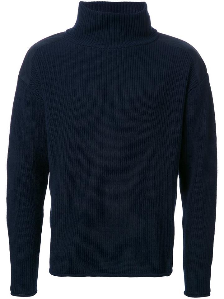 Factotum Ribbed High Neck Jumper, Men's, Size: 46, Blue, Cotton