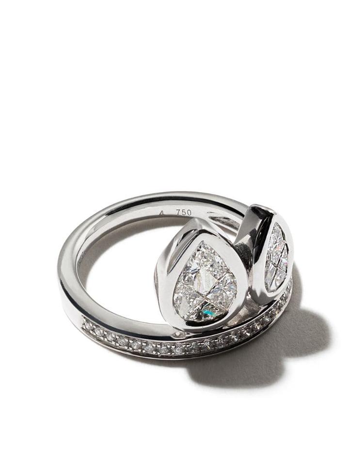 As29 18kt White Gold Calvet Duo Pear Illusion Diamond Pave Pinky Ring