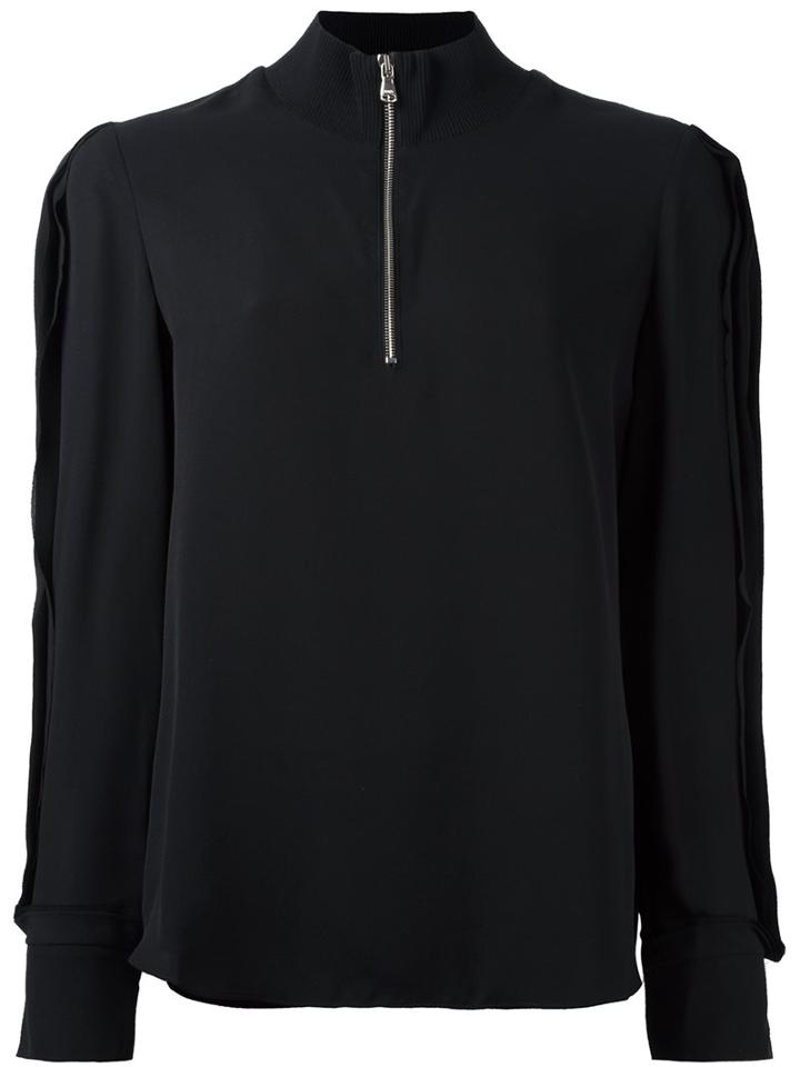 3.1 Phillip Lim High Collar Blouse, Women's, Size: 4, Black, Silk/spandex/elastane/viscose