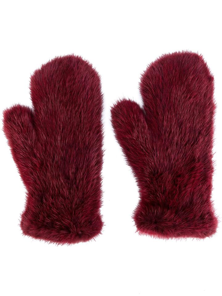 Yves Salomon Mink Fur Mittens - Red