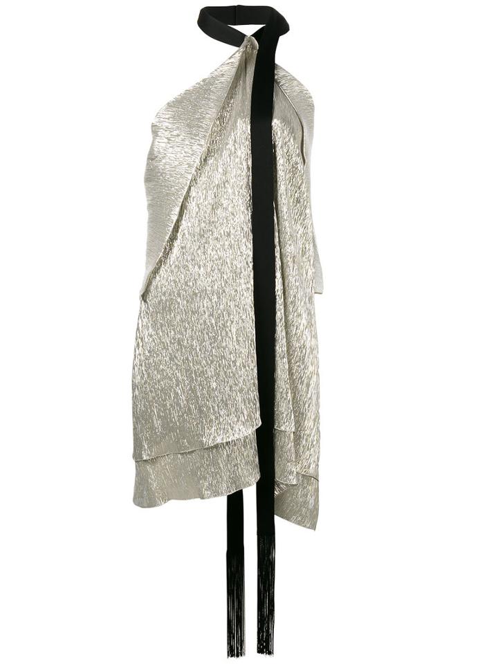Roland Mouret Boltwood Tie-neck Top, Women's, Size: 10, Grey, Silk/polyester/acetate/viscose