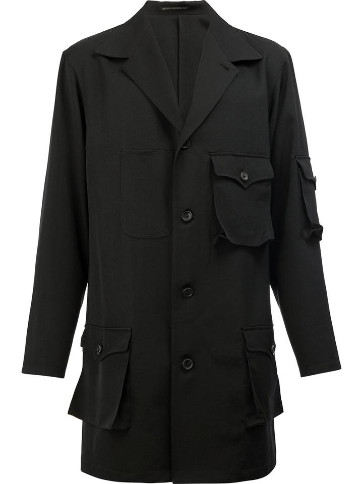 Yohji Yamamoto Cargo Pocket Mid-length Coat, Men's, Size: 3, Black, Cupro/wool