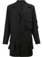 Yohji Yamamoto Cargo Pocket Mid-length Coat, Men's, Size: 3, Black, Cupro/wool