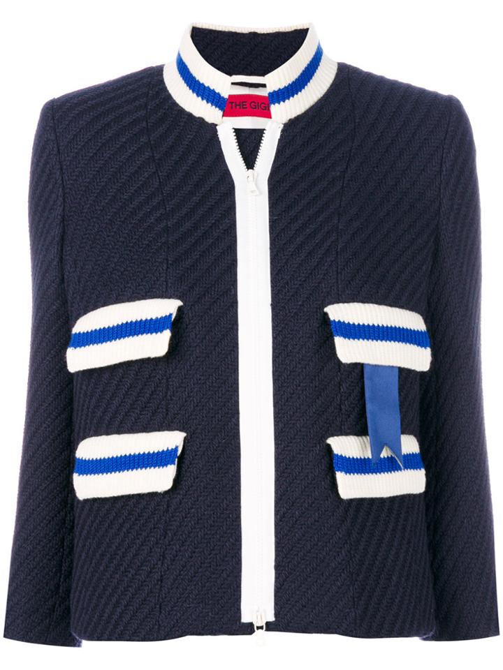 The Gigi Zipped Ribbed Jacket - Blue