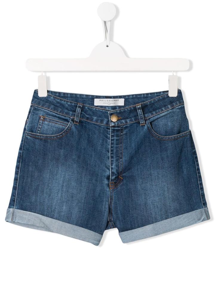 Philosophy Di Lorenzo Serafini Kids Faded Denim Shorts - Blue