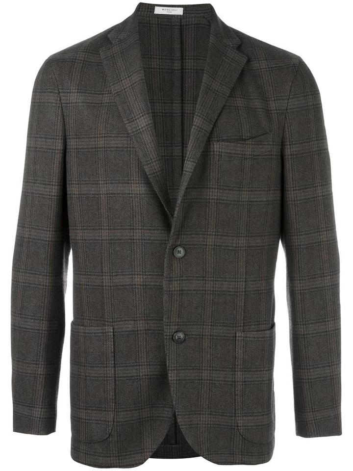 Boglioli Checked Blazer, Men's, Size: 54, Grey, Virgin Wool/cashmere/cupro