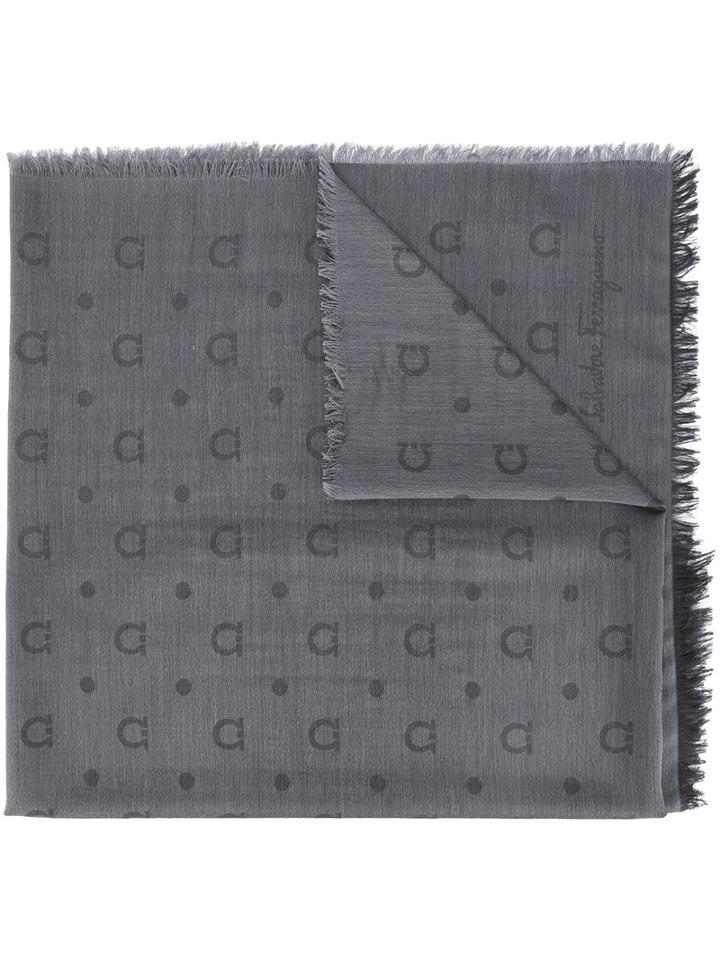Salvatore Ferragamo - Interlocked Gancini Scarf - Men - Silk/cashmere/virgin Wool - One Size, Grey, Silk/cashmere/virgin Wool