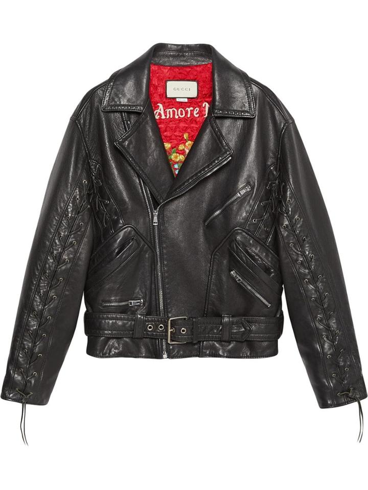 Gucci Leather Jacket With Gucci Mushrooms - Black