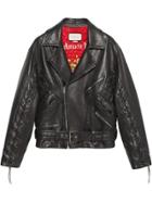 Gucci Leather Jacket With Gucci Mushrooms - Black