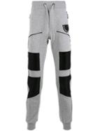 Philipp Plein Leather Panel Track Pants, Men's, Size: Large, Grey, Cotton/polyester/polyurethane