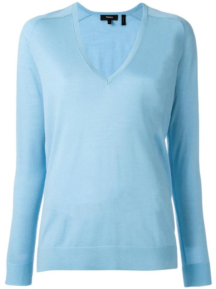 Theory V-neck Jumper, Women's, Size: Small, Blue, Merino