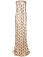 Oscar De La Renta Strapless Gown With Fan Embellishment - Gold