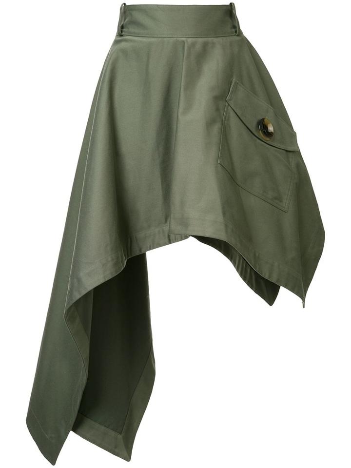 Monse - Pointy Asymmetric Skirt - Women - Cotton - 6, Green, Cotton