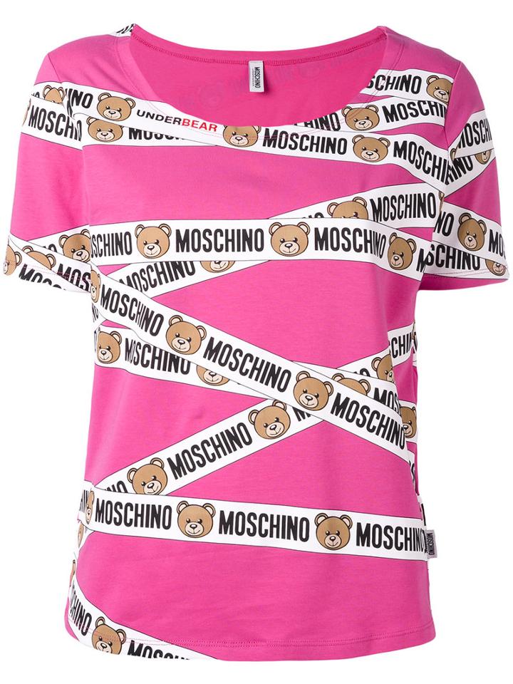 Moschino - Teddy Bear Tape Print T-shirt - Women - Cotton/spandex/elastane - M, Pink/purple, Cotton/spandex/elastane