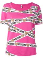 Moschino - Teddy Bear Tape Print T-shirt - Women - Cotton/spandex/elastane - M, Pink/purple, Cotton/spandex/elastane