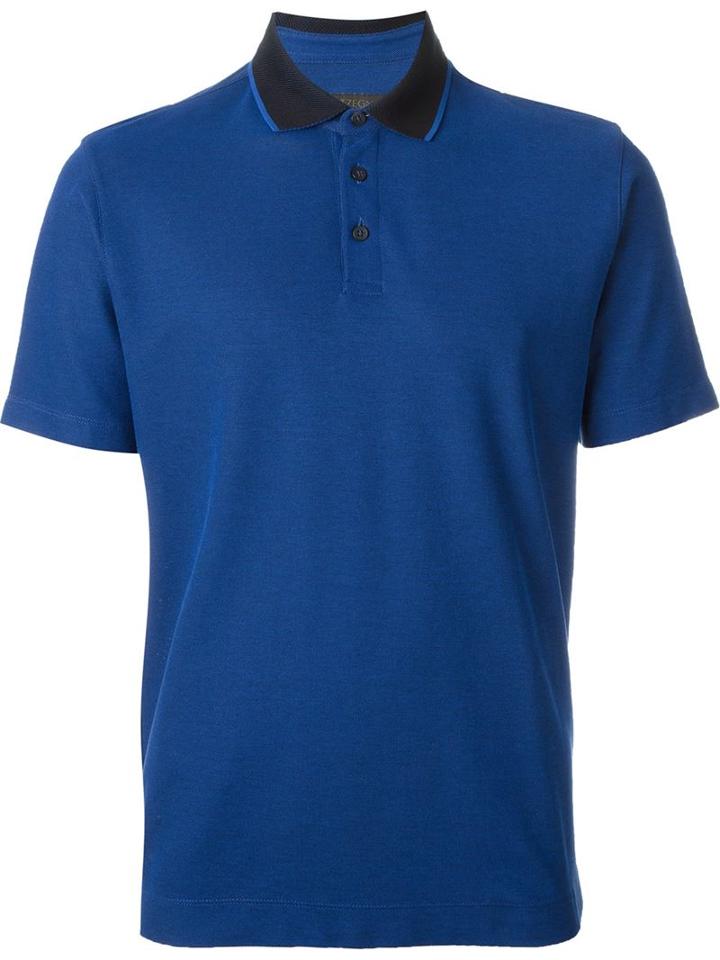 Z Zegna Contrast Collar Polo Shirt, Men's, Size: Medium, Blue, Cotton