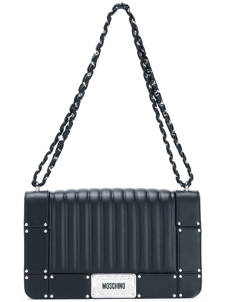Moschino Ribbed Shoulder Bag, Women's, Black