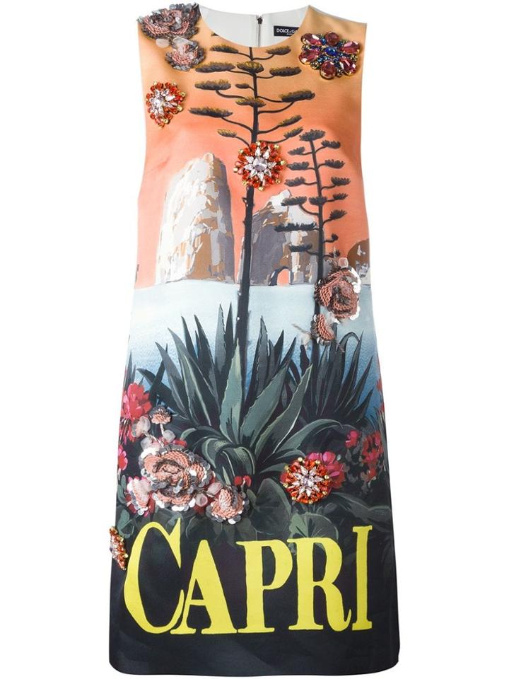 Dolce & Gabbana Capri Print Embellished Dress - White