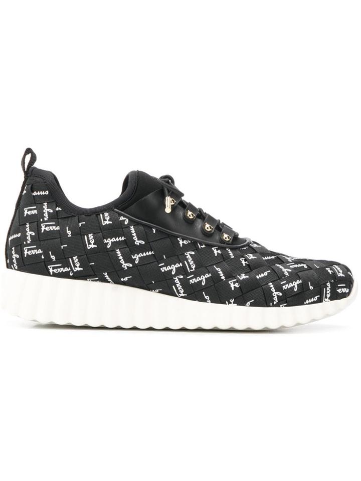 Salvatore Ferragamo Logo Woven Sneakers - Black