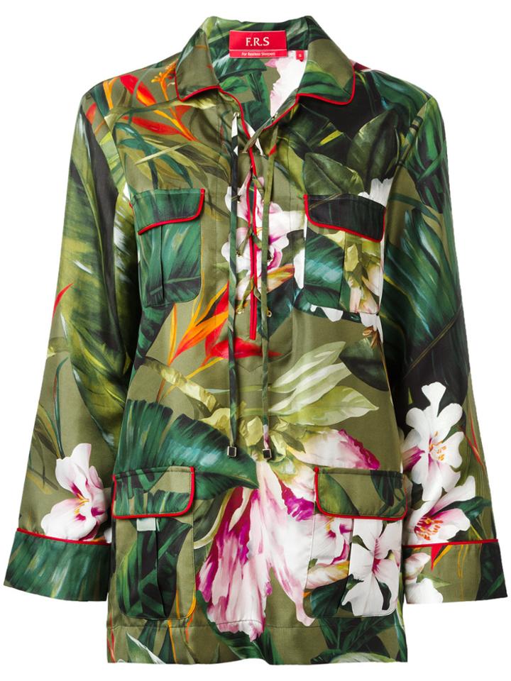 F.r.s For Restless Sleepers Floral Lace-up Pyjama Top - Green