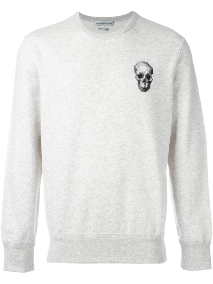 Alexander Mcqueen Cross Stitch Skull Sweatshirt, Men's, Size: Xl, Grey, Cotton