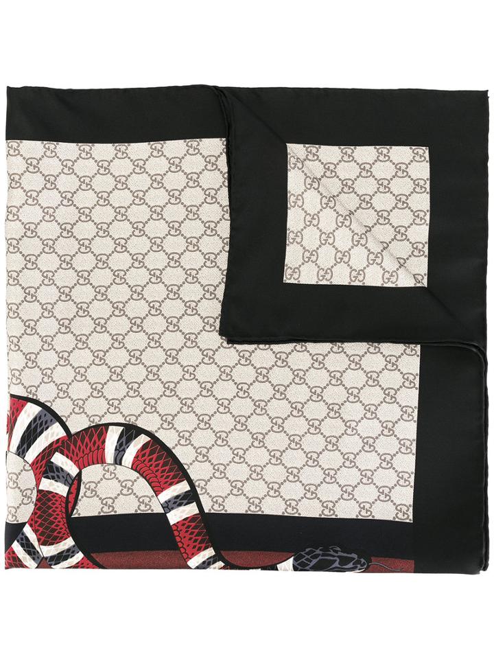 Gucci Web And Snake Print Gg Scarf, Adult Unisex, Nude/neutrals, Silk