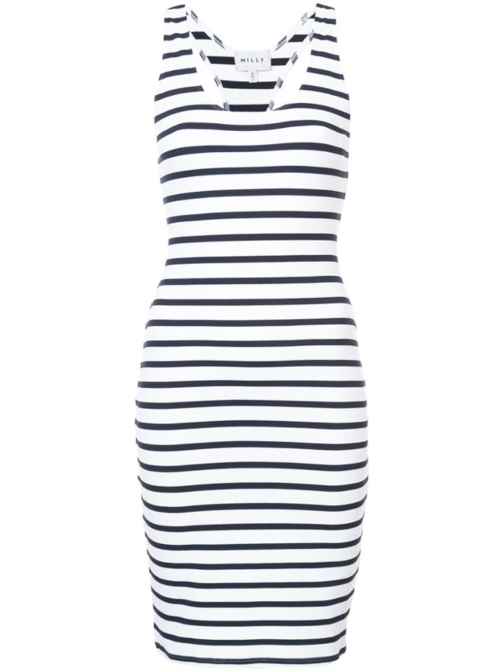 Milly Stripe Fitted Racerback Dress - White