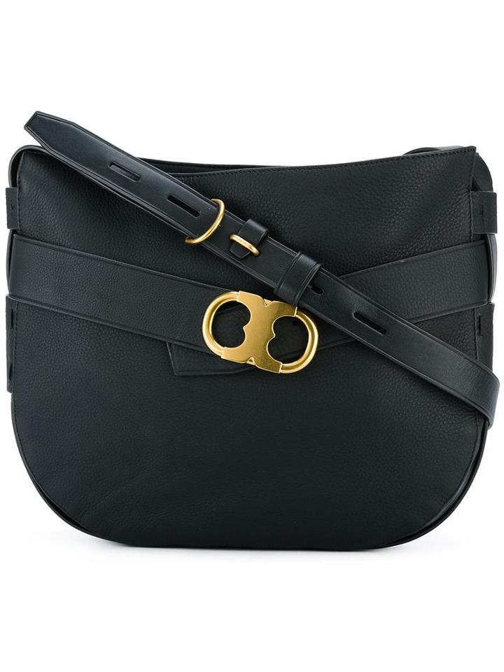 Tory Burch Metallic Buckle Shoulder Bag, Women's, Black, Leather