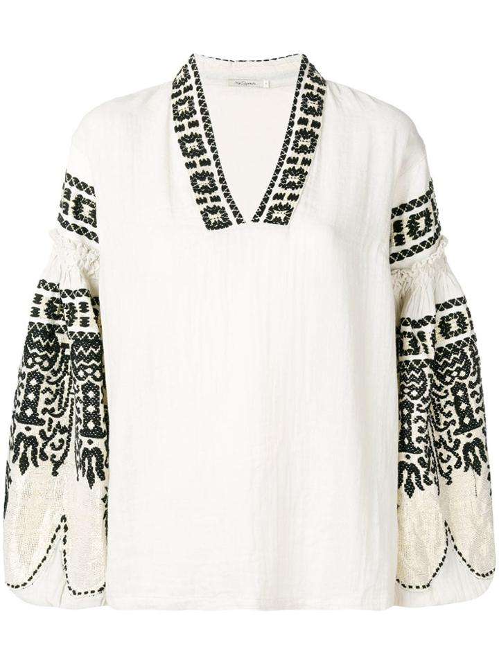 Mes Demoiselles Embroidered Balloon-sleeve Blouse - White