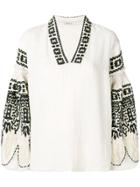 Mes Demoiselles Embroidered Balloon-sleeve Blouse - White