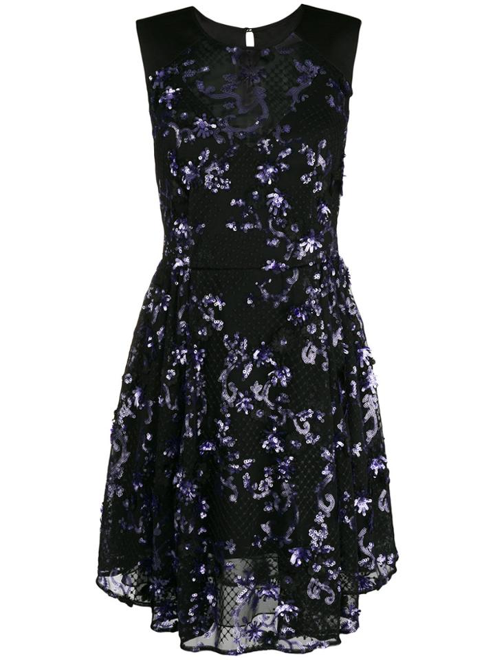 Three Floor Sequins Embellished Flared Dress - Pink & Purple