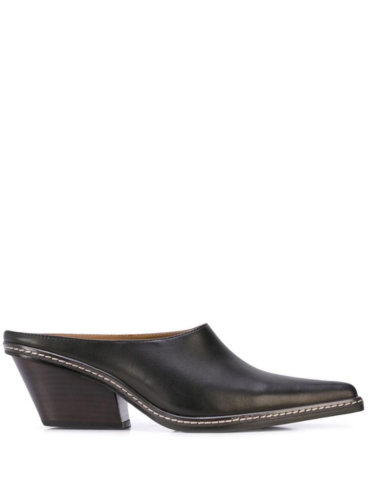 Callipygian Slip-on Block Mules - Black