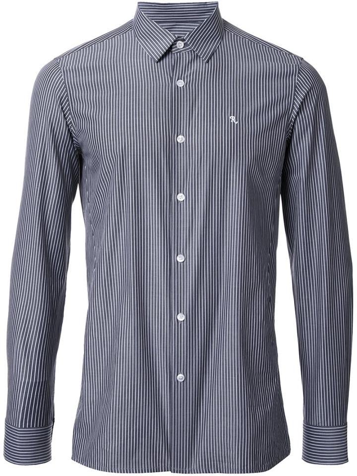 Raf Simons Pinstriped Button Down Shirt, Men's, Size: 44, Grey, Cotton