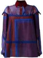 Sacai Multi-pattern Longsleeved Blouse, Women's, Size: 2, Blue, Polyester/cupro/cotton