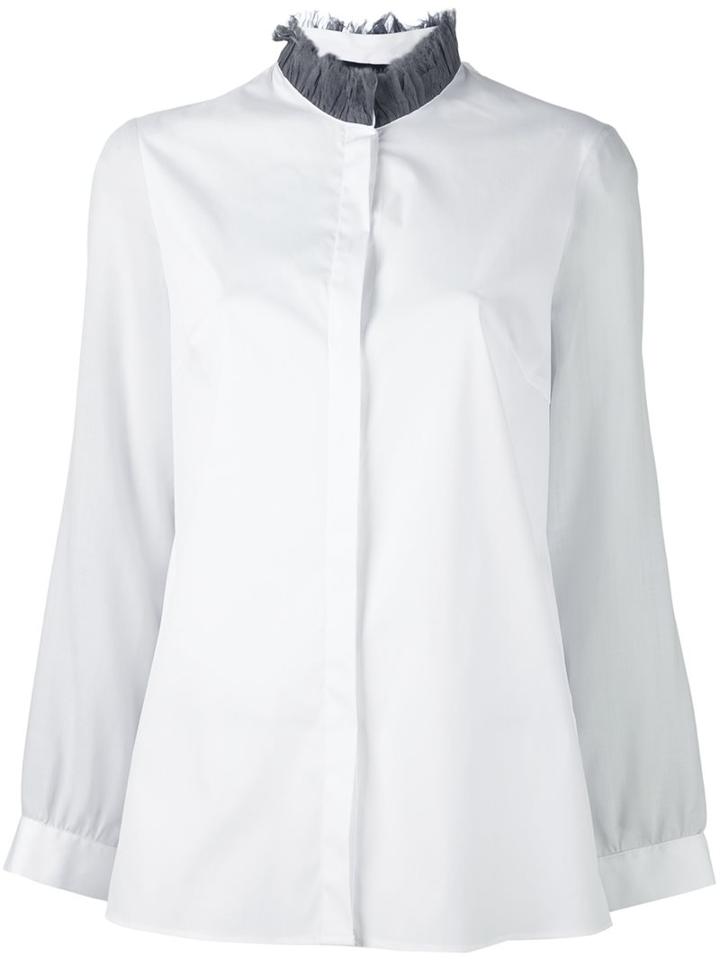 Fabiana Filippi Contrast Ruffle Collar Shirt, Women's, Size: 44, White, Silk/cotton/polyamide/merino