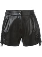 Philipp Plein Lace Insert Shorts, Women's, Size: Medium, Black, Lamb Skin/acetate/polyester/polyamide