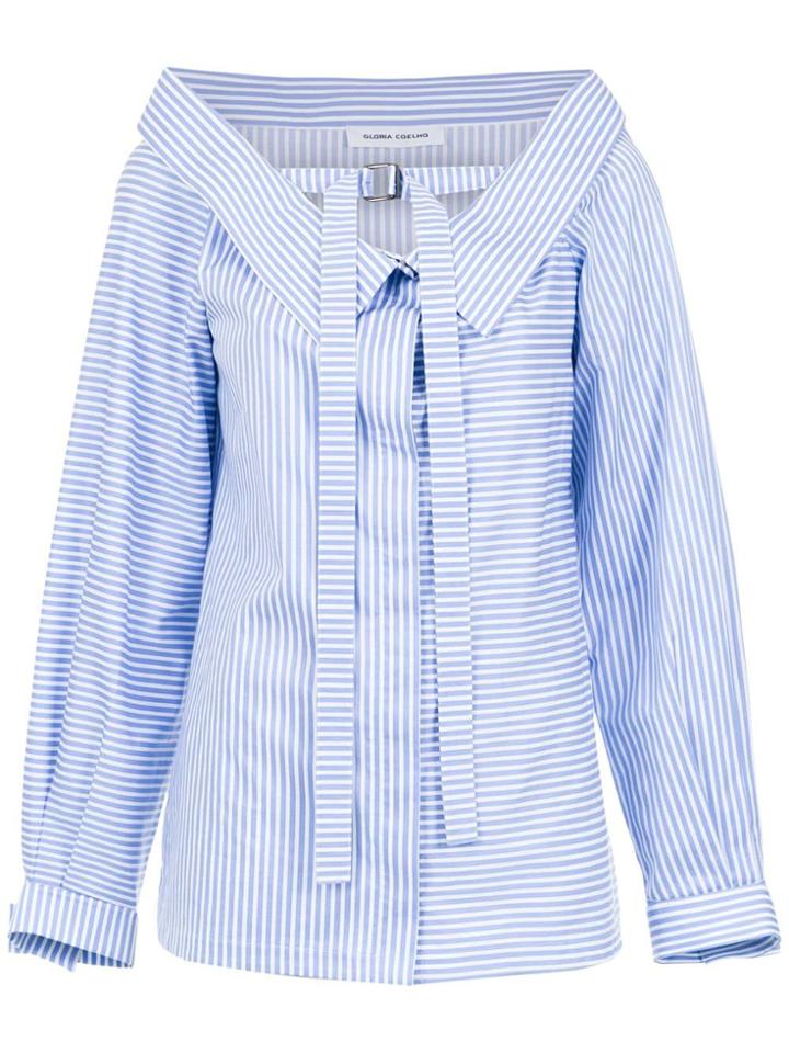 Gloria Coelho Off Shoulder Striped Shirt - Blue