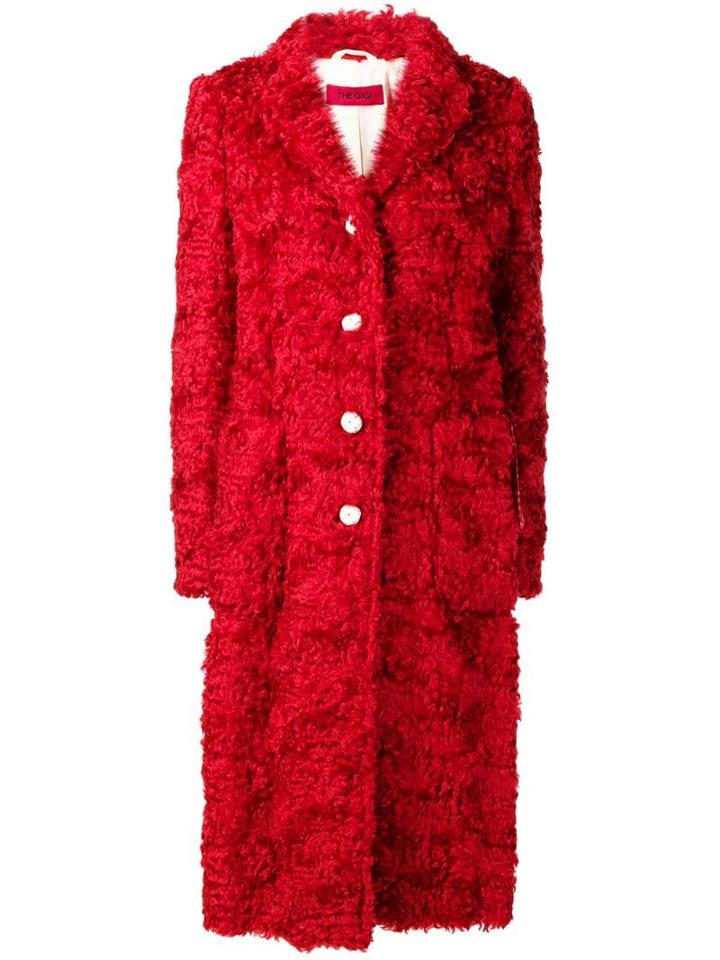 The Gigi Single-breasted Shearling Coat - Red