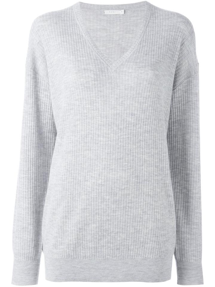 6397 V-neck Ribbed Jumper, Women's, Size: Xs, Grey, Cashmere