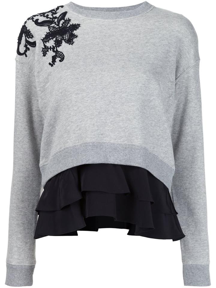 Derek Lam 10 Crosby Floral Lace Ruffled Sweatshirt