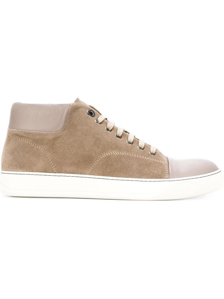 Lanvin Contrasting Toe Cap Hi-top Sneakers, Men's, Size: 7, Nude/neutrals, Calf Leather/suede/rubber/leather