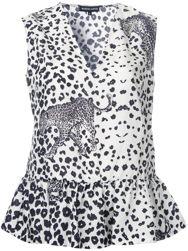 Markus Lupfer Flared Leopard Print Tank, Women's, Size: Small, White, Silk