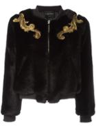Christian Pellizzari Embellished Detail Fur Jacket, Women's, Size: 44, Black, Polyester/modal/viscose