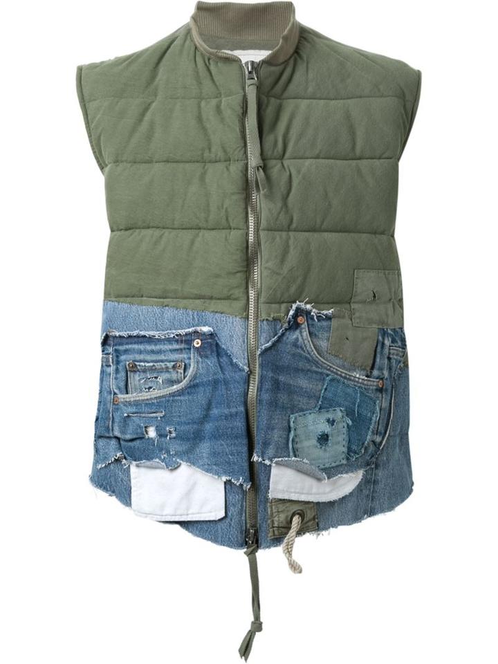 Greg Lauren Mixed Material Gilet, Men's, Size: 3, Green, Cotton