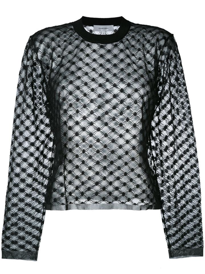 Carven - Lace Detail Top - Women - Cotton/nylon/polyester - L, Black, Cotton/nylon/polyester
