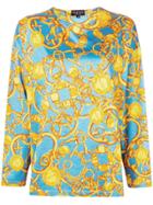 Gucci Vintage Chain Pattern Longsleeved Blouse - Blue