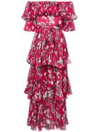 Self-portrait Off The Shoulder Pleated Dress - Red