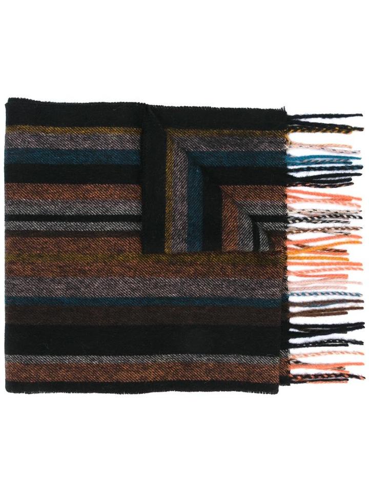 Ps By Paul Smith Striped Frayed Hem Scarf, Men's, Orange, Lambs Wool
